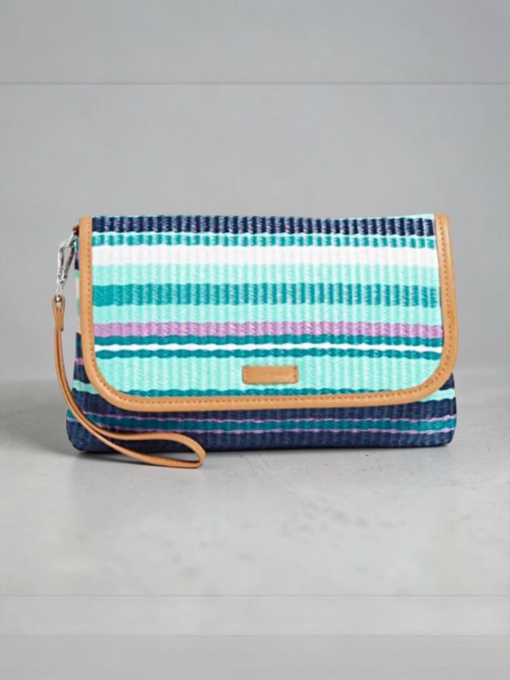 Vera Bradley Blue Teal Purple Striped Clutch Wristlet
